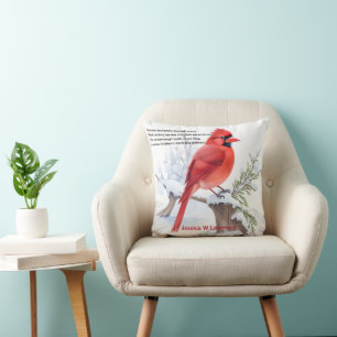 Red Cardinal Bird Sits On A Tree in Snowing Forest Cushion