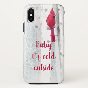 Red Cardinal Bird snowy Birch Tree Fun Quote Case-Mate iPhone Case