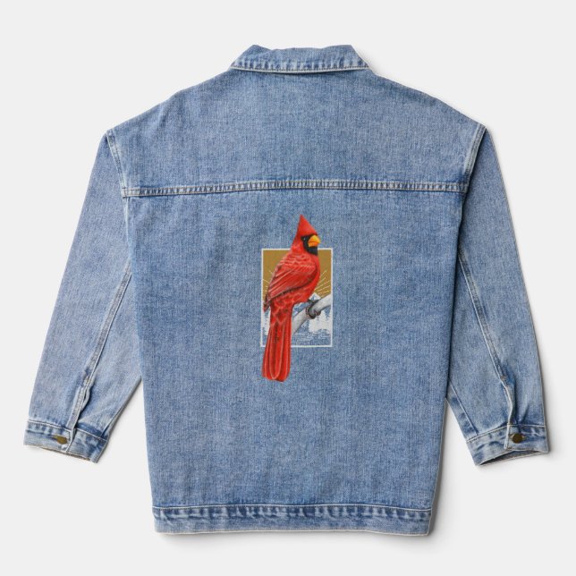 Red Cardinal Bird Watcher Bird Watching Nature Bir Denim Jacket (Back)