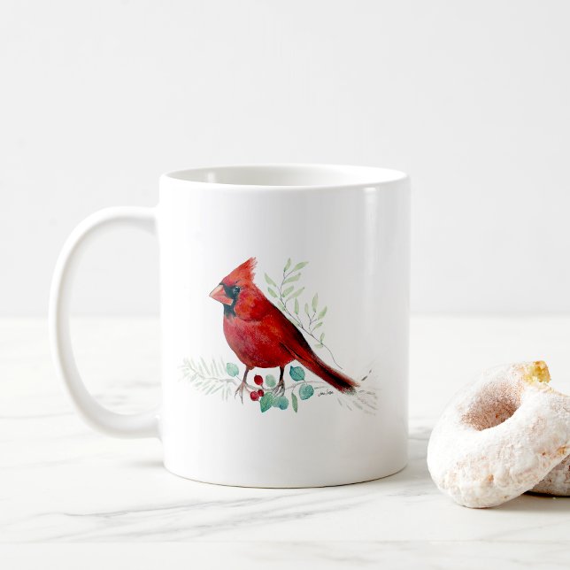 Red Cardinal Bird Watercolor Art Coffee Mug (Red Cardinal Bird Watercolor Art Coffee Mug from Jenn's Emporium. )