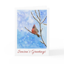 Red Cardinal Bird | watercolor Christmas Card