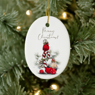 Red Cardinal Bird Watercolor Winter Christmas Ceramic Tree Decoration