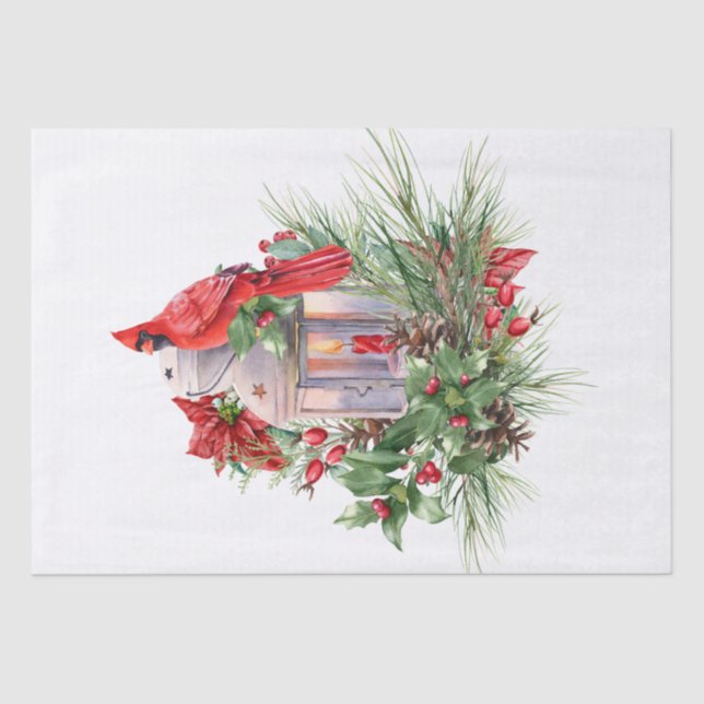 Red Cardinal Bird Watercolor Winter Christmas Tissue Paper (Front)