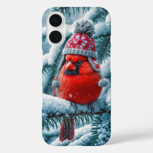 Red Cardinal Bird Wearing Winter Hat iPhone 16 Case