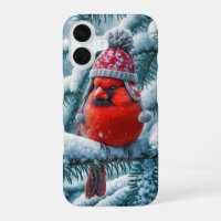 Red Cardinal Bird Wearing Winter Hat