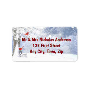Red Cardinal Birds Christmas snowy Trees Label