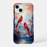 Red Cardinal Birds in a Misty Forest