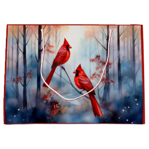 Red Cardinal Birds in a Misty Forest Large Gift Bag
