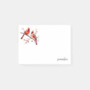 Red Cardinal Birds on Holly Tree Branch Post-it Notes
