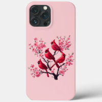 Red Cardinal Birds Pink Cherry Blossom Tree Bird
