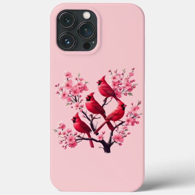 Red Cardinal Birds Pink Cherry Blossom Tree Bird Case-Mate iPhone Case (Back)