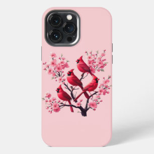 Red Cardinal Birds Pink Cherry Blossom Tree Bird iPhone 13 Pro Max Case