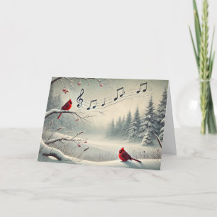 Red Cardinal Birds Snowy Woods Musical Notes 3