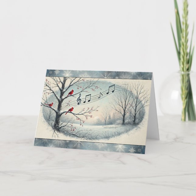Red Cardinal Birds Snowy Woods Musical Notes 5 (Front)