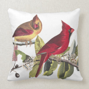 Red Cardinal Birds Wildlife Audubon Throw Pillow