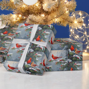 Red Cardinal Birds with Wild Forest Berries  Wrapping Paper
