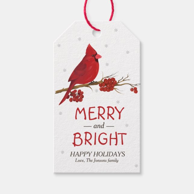 Red Cardinal Birthday Christmas  Gift Tags (Front)