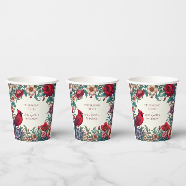 Red Cardinal Celebration of Life Funeral Memorial  Paper Cups (Multi)