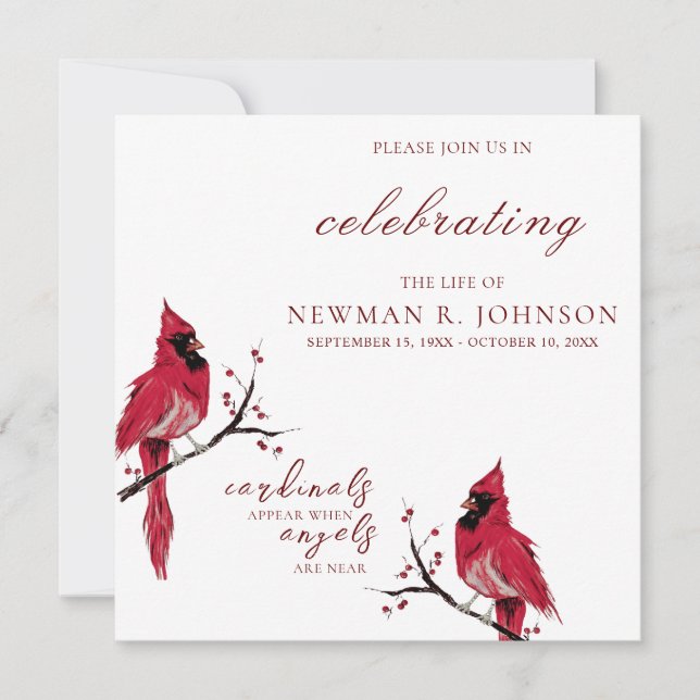 Red Cardinal Celebration of Life Invitation (Front)