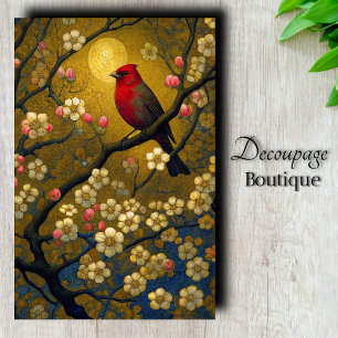 Red Cardinal Cherry Blossom Gold Decoupage Tissue Paper