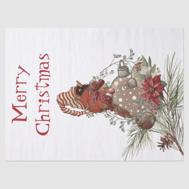 Red Cardinal Chickadee Bird Winter Christmas Tissue Paper (Front)
