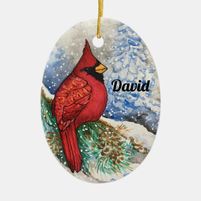 Red Cardinal Christmas Bird Wildlife Ceramic Tree Decoration (Front)
