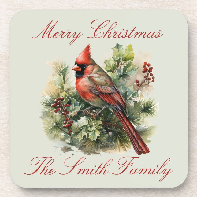 Red Cardinal Christmas Hard plastic coaster (Front)