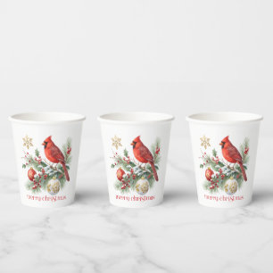 Red Cardinal Christmas Holly Bouquet Paper Cups