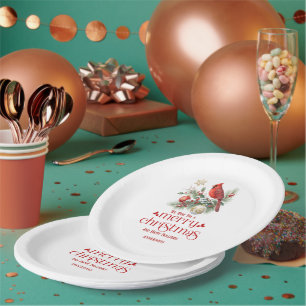 Red Cardinal Christmas Holly Bouquet Paper Plate
