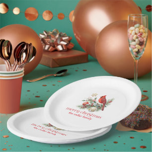 Red Cardinal Christmas Holly Bouquet Paper Plate