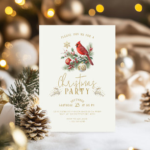 Red Cardinal Christmas Holly Bouquet Party Invite