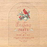 Red Cardinal Christmas Holly Bouquet Party Invite