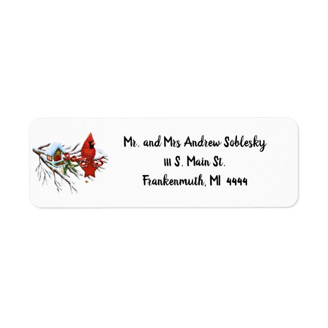 Red Cardinal Christmas Return Address Label (Front)