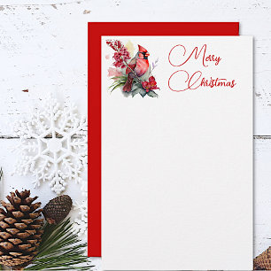 Red Cardinal Christmas Stationery
