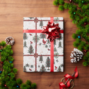 Red Cardinal Christmas Tree Pattern Wrapping Paper