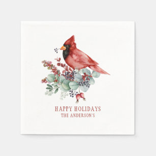 Red Cardinal Eucalyptus Red Berries Christmas Napkin