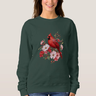 Red Cardinal Floral Birdwatcher Watercolor Nature Sweatshirt