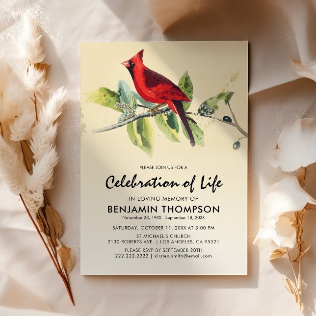 Red Cardinal Funeral Celebration of Life Invitation (Creator Uploaded)