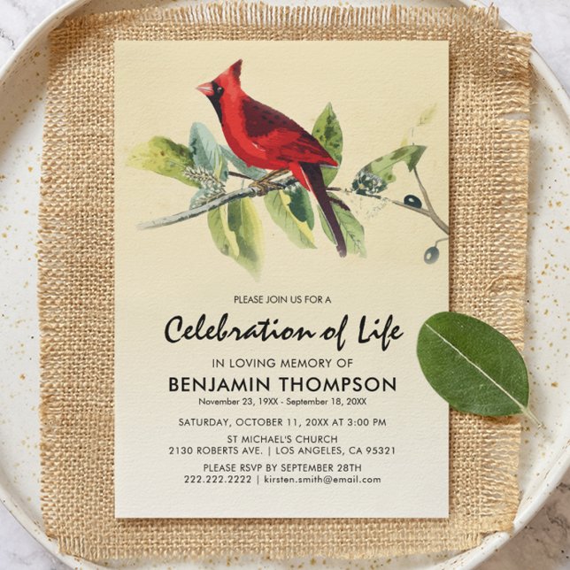 Red Cardinal Funeral Celebration of Life Invitation (Creator Uploaded)