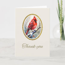 Red Cardinal Funeral Memorial Thank You Card