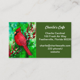 Red Cardinal Green Forest Watercolor Business Card