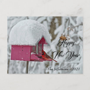 Red Cardinal Happy New Year Postcard