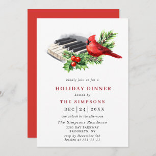 Red Cardinal Holly Berry Christmas HOLIDAY DINNER Invitation