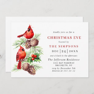 Red Cardinal Holly Berry Holiday CHRISTMAS EVE Invitation