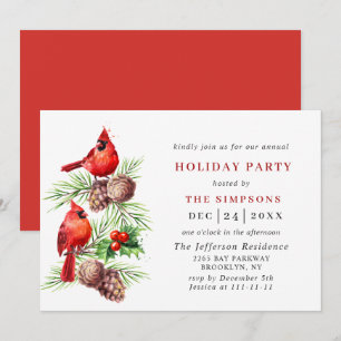 Red Cardinal Holly Berry Holiday CHRISTMAS PARTY Invitation