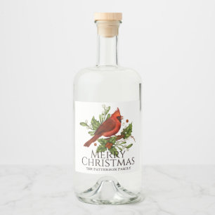 Red Cardinal Holly Christmas Custom Name Liquor Bottle Label