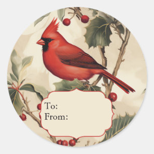 Red Cardinal & Holly Personalized To and From Classic Round Sticker