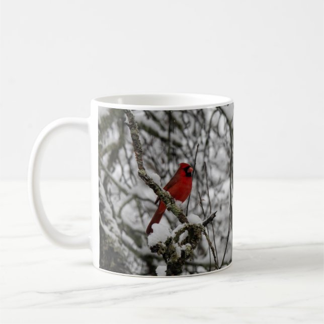 Red Cardinal in a Snow Filled Tree Coffee Mug (Left)
