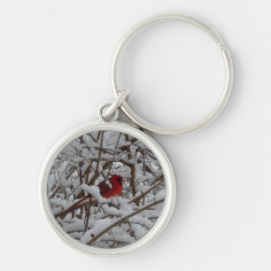 Red Cardinal in a Snow Filled Tree Key Chian Ring