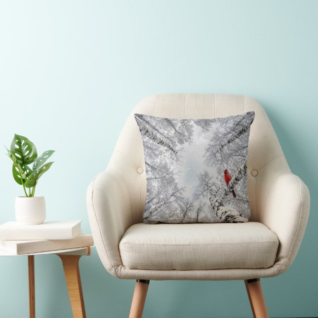 Red Cardinal In a Winter White Birch Forest Cushion (Chair)